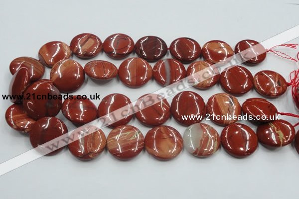 CRE09 16 inches 25mm flat round natural red jasper beads wholesale