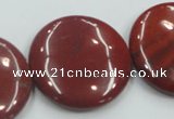 CRE10 16 inches 30mm flat round natural red jasper beads wholesale