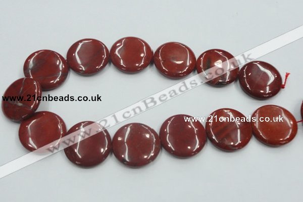 CRE10 16 inches 30mm flat round natural red jasper beads wholesale
