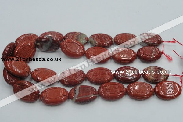 CRE19 16 inches 22*30mm carved oval natural red jasper beads wholesale