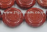 CRE20 16 inches 25mm carved coin natural red jasper beads wholesale