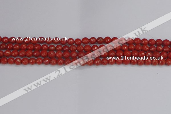 CRE338 15.5 inches 4mm faceted round red jasper beads