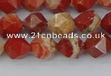 CRE346 15.5 inches 8mm faceted nuggets red jasper beads