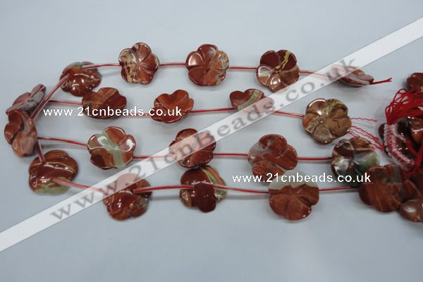 CRE62 15.5 inches 24mm carved flower red jasper beads wholesale