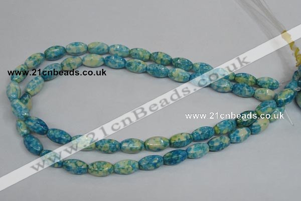 CRF114 15.5 inches 8*14mm rice dyed rain flower stone beads