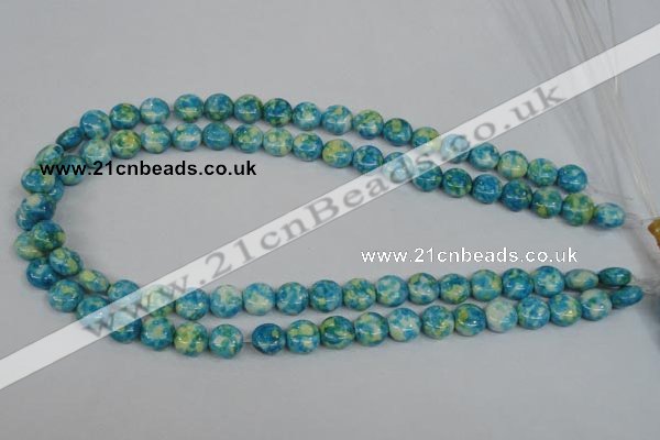 CRF116 15.5 inches 10mm flat round dyed rain flower stone beads