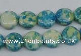 CRF117 15.5 inches 12mm flat round dyed rain flower stone beads