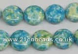 CRF118 15.5 inches 14mm flat round dyed rain flower stone beads