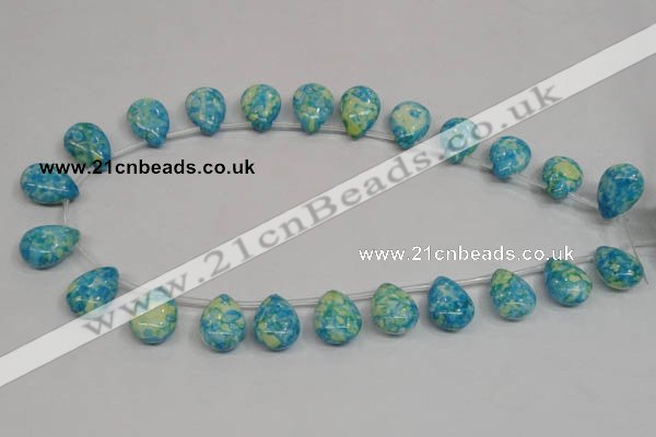 CRF148 Top-drilled 13*18mm flat teardrop dyed rain flower stone beads