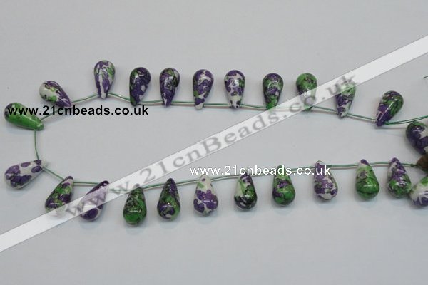 CRF15 11*21mm top-drilled teardrop dyed rain flower stone beads