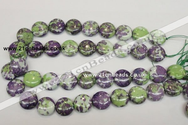 CRF17 15.5 inches 20mm flat round dyed rain flower stone beads