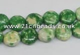 CRF197 15.5 inches 12mm flat round dyed rain flower stone beads