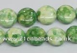 CRF198 15.5 inches 14mm flat round dyed rain flower stone beads