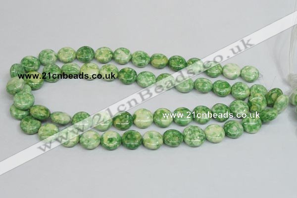 CRF198 15.5 inches 14mm flat round dyed rain flower stone beads