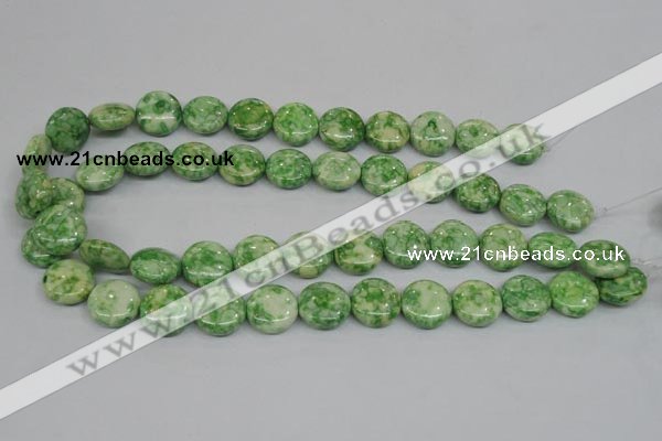 CRF199 15.5 inches 16mm flat round dyed rain flower stone beads