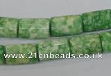 CRF218 15.5 inches 10*15mm flat tube dyed rain flower stone beads