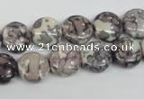 CRF236 15.5 inches 12mm flat round dyed rain flower stone beads