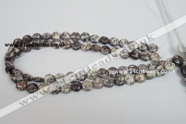 CRF236 15.5 inches 12mm flat round dyed rain flower stone beads