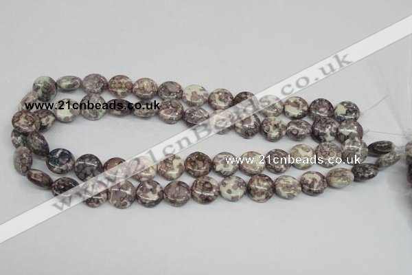 CRF237 15.5 inches 14mm flat round dyed rain flower stone beads