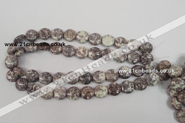 CRF238 15.5 inches 16mm flat round dyed rain flower stone beads