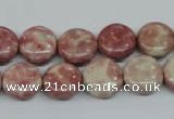 CRF256 15.5 inches 12mm flat round dyed rain flower stone beads