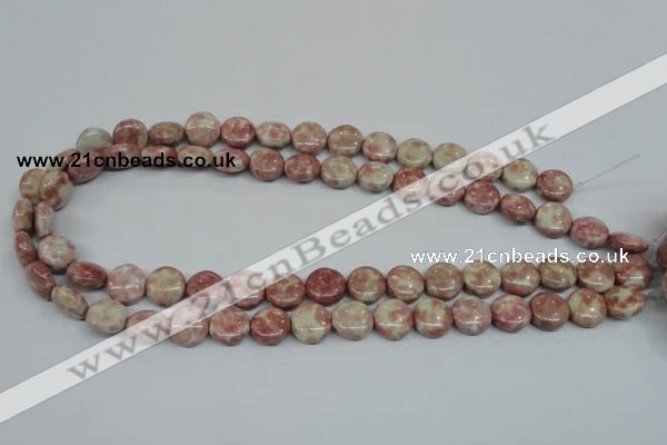 CRF256 15.5 inches 12mm flat round dyed rain flower stone beads