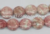 CRF257 15.5 inches 14mm flat round dyed rain flower stone beads