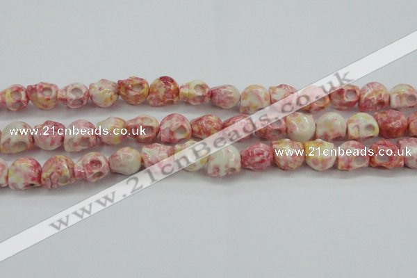 CRF358 15.5 inches 11*12mm skull dyed rain flower stone beads