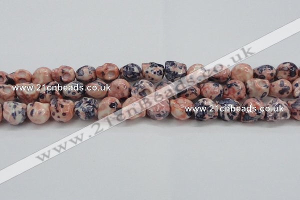 CRF359 15.5 inches 11*12mm skull dyed rain flower stone beads