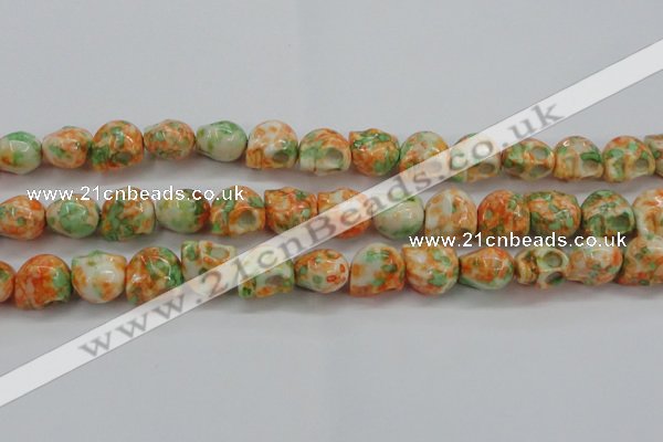 CRF362 15.5 inches 11*12mm skull dyed rain flower stone beads