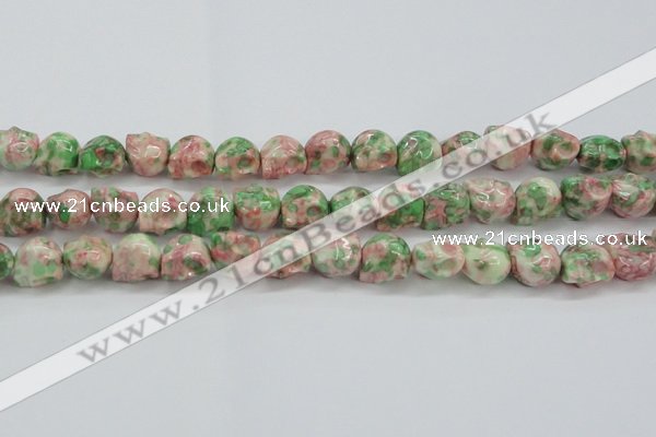 CRF363 15.5 inches 11*12mm skull dyed rain flower stone beads