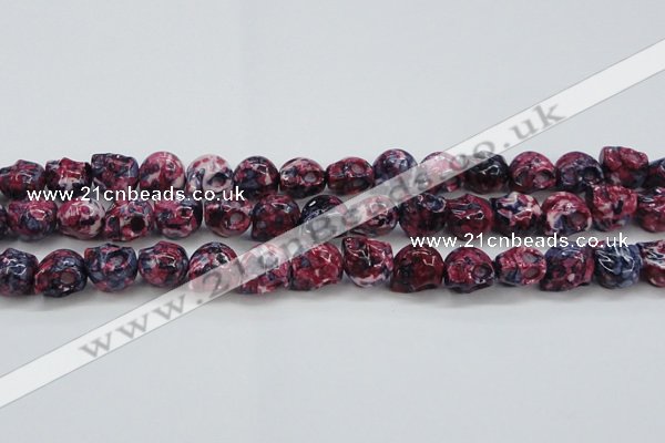 CRF364 15.5 inches 11*12mm skull dyed rain flower stone beads