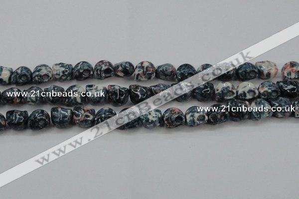 CRF366 15.5 inches 11*12mm skull dyed rain flower stone beads