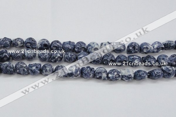 CRF367 15.5 inches 11*12mm skull dyed rain flower stone beads