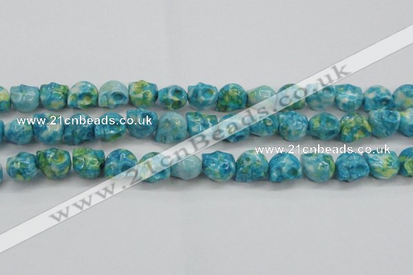 CRF369 15.5 inches 11*12mm skull dyed rain flower stone beads