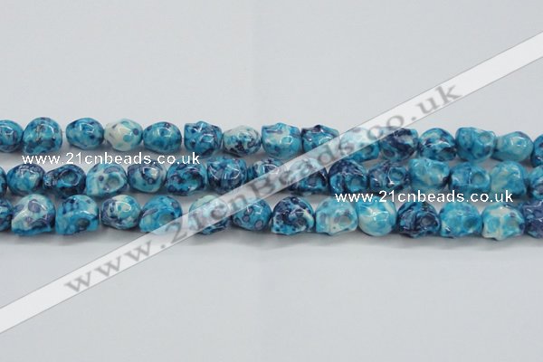 CRF370 15.5 inches 11*12mm skull dyed rain flower stone beads