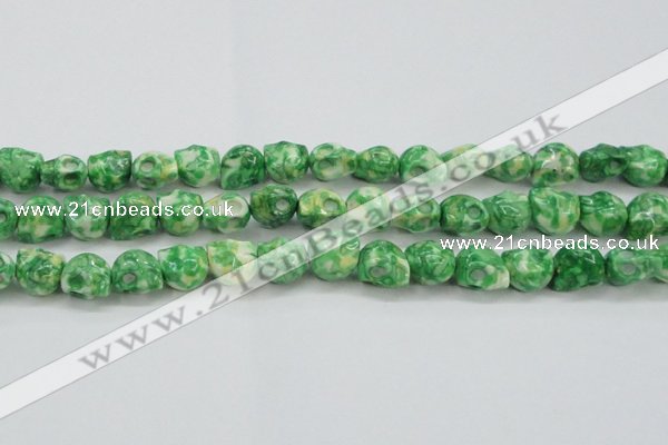 CRF371 15.5 inches 11*12mm skull dyed rain flower stone beads