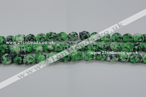 CRF372 15.5 inches 11*12mm skull dyed rain flower stone beads