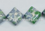 CRF53 15.5 inches 15*15mm diamond dyed rain flower stone beads