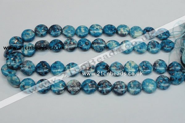 CRF69 15.5 inches 16mm flat round dyed rain flower stone beads