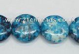 CRF70 15.5 inches 20mm flat round dyed rain flower stone beads