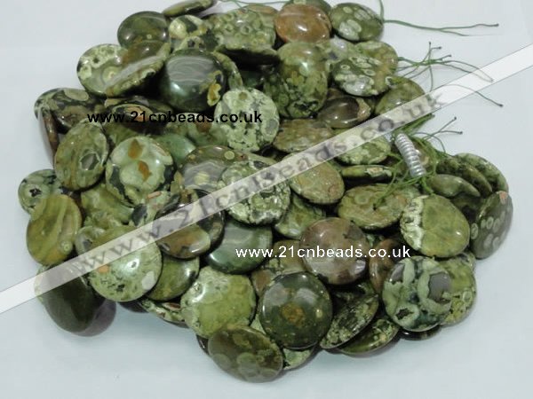 CRH38 15.5 inches 18mm flat round rhyolite beads wholesale