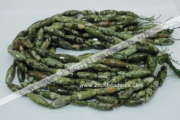 CRH70 15.5 inches 10*30mm faceted rice rhyolite beads wholesale