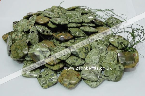 CRH77 15.5 inches 30*30mm faceted rhombic rhyolite beads wholesale