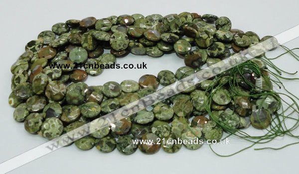 CRH84 15.5 inches 12mm faceted flat round rhyolite beads wholesale