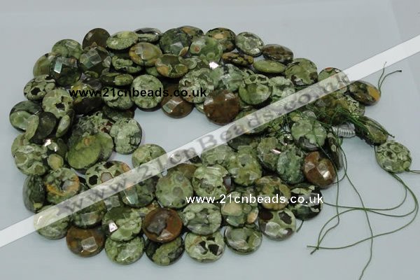 CRH86 15.5 inches 16mm faceted flat round rhyolite beads wholesale