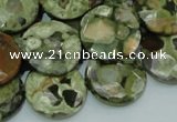 CRH87 15.5 inches 20mm faceted flat round rhyolite beads wholesale