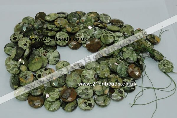 CRH87 15.5 inches 20mm faceted flat round rhyolite beads wholesale