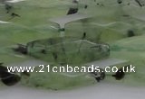 CRI07 15.5 inches 10*30mm faceted rice green rutilated quartz beads