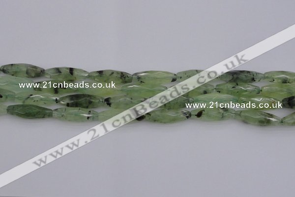 CRI07 15.5 inches 10*30mm faceted rice green rutilated quartz beads